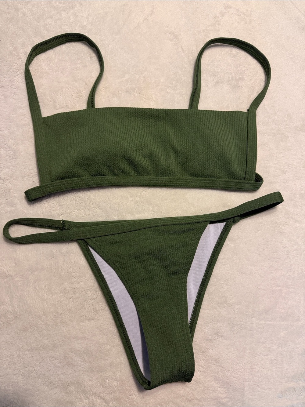 SHEIN Olive Green Ribbed Two-Piece Bikini – Size Small